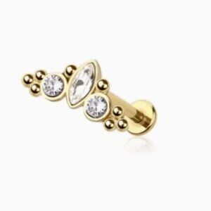 CZ Paved Triple Gem with Cluster Gold 16 GA